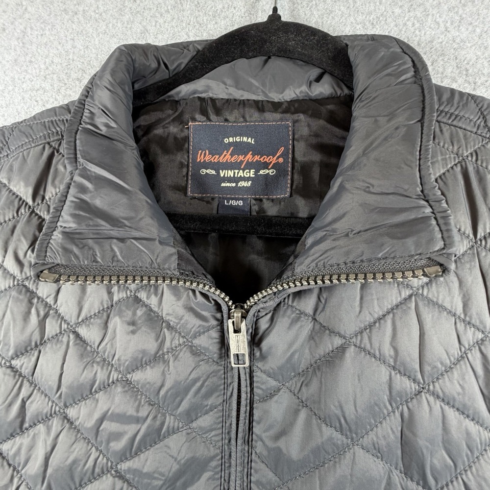 Weatherproof Vintage Men's Diamond Quilted Puffer Vest Gray Size L Cabincore - Picture 6 of 8